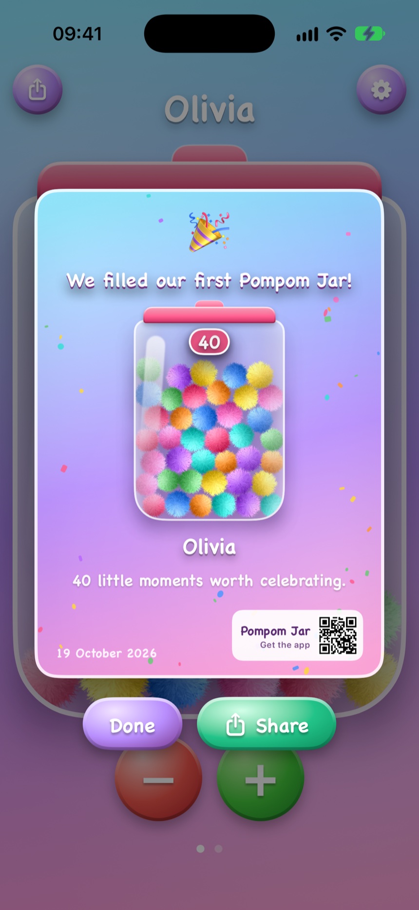 Celebration card with confetti for a full jar